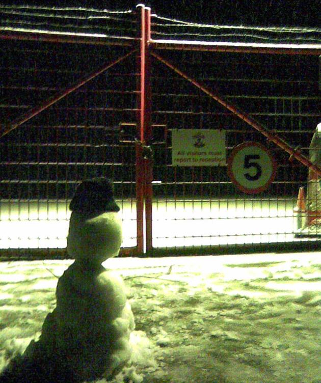 Picture of a snowman outside Saints' training ground, by Stephen Oldham, Robert Oldham, Chris Brown, Richard Yates and Sam Pitcher.