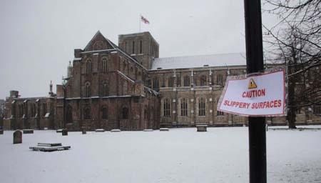 Winchester Cathedral in the snow