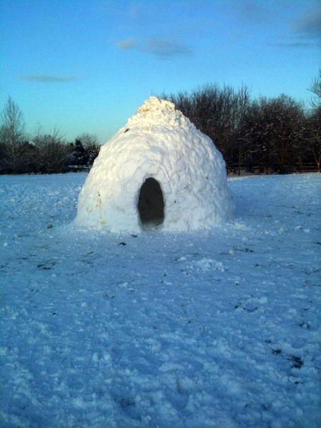  this is our igloo it took 8 hour we finished it at 4.30 finished at 12.30 15 people it is 11 foot tall by 9 ft sam rosbotham