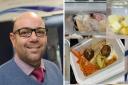 Jason Ashley and the food being served at Redbridge Community School