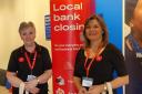 Leslie Francis and Debbie Morgan helping customers in Barclays Andover ahead of its closure