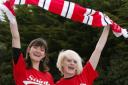 LADIES IN RED: Katie Atkinson and Amy France wear the Saints T-shirts.	 Echo picture by Paul Collins. Order no: 10066488