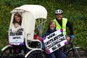 RIDE: Amy Farminer, Thea Bjaaland and Dale Bostock on the rickshaw.  	Echo picture by Joanna Mann Order no: 10578950