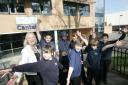 Head teacher Ruth Evans and pupils at Cantell School celebrate their Ofsted report.