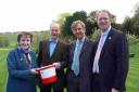 Left to right, BUGS chairman Julia Chute, Tom Sweet-Escott, director of Savills’ South East England Country Department Richard Gayner, chief executive of Salisbury NHS Foundation Trust Caspar Ridley at the BUGS fundraiser in Upham