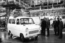 The first Ford Transit rolling off the production line in Southampton.