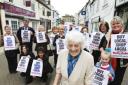 CAMPAIGN SUPPORT: Mabel Evans with Hythe shoppers and traders. Echo picture by Malcolm Nethersole. Order no: 8283806