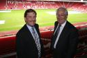 Mervyn King (right) at St Mary's Stadium with Bank of England Agent Chris Piper