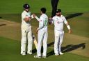 England's Joe Root and Pakistan's Mohammad Abbas fist bump after the match ends in a draw during day five of the Second Test match at the Ageas Bowl, Southampton.