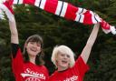 LADIES IN RED: Katie Atkinson and Amy France wear the Saints T-shirts.	 Echo picture by Paul Collins. Order no: 10066488