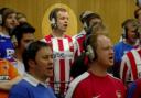 ON SONG: Southampton fan Martyn Price, circled, is in good voice for Kick4Life.