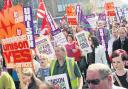 Council workers in a previous march against looming pay cuts