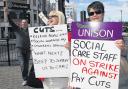 Social care staff join Unison members on the picket line in Southampton yesterday