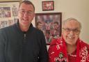 Saints hero Matt Le Tissier visits Oakhaven Hospice patient Brian Youdell at his Dibden Purlieu home