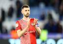 Saints captain Jack Stephens acknowledges the fans at full-time at King Power Stadium