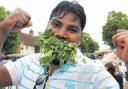 Winner of last year’s Watercress Eating Championships,Rajesh Peter