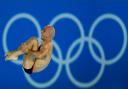 Pete Waterfield in action at the Olympic Aquatics Centre in the 10m platform diving preliminary round