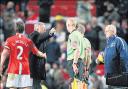 Sir Alex Ferguson fingerjabs at referee Mike Dean
