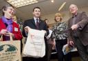 It’s in the BAG: Douglas Alexander gets a Southampton Solent University Fairtrade bag.
