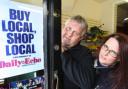 BACKING: Woolston traders supporting the Shop Local campaign, Chris Maunder and Carey Turner at Woolston Fruit and Veg. Echo picture by Malcolm Nethersole. Order no:  8291045