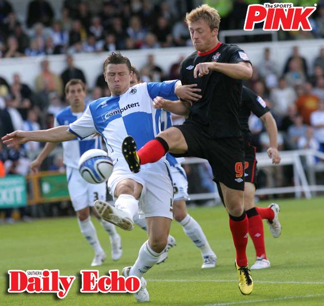 Lee Barnard challenges for the ball during the Bristol Rovers v Southampton match at the Memorial Stadium, August 28, 2010