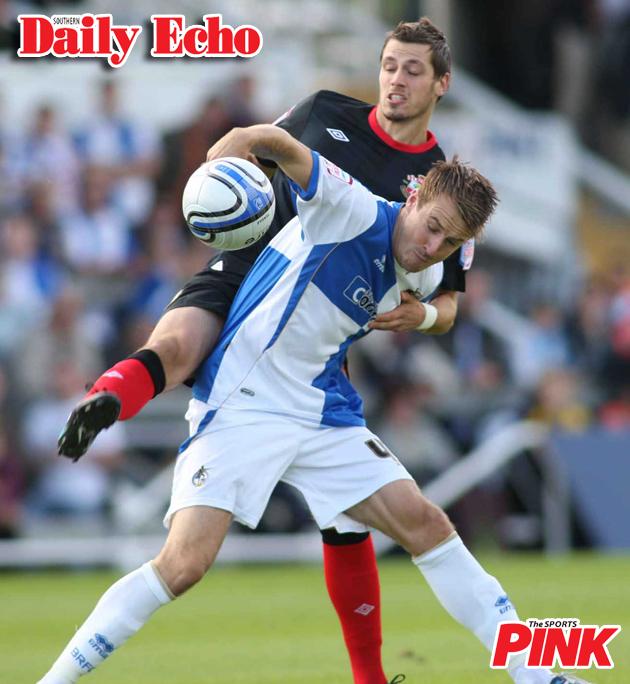 Morgan Schneiderlin tussles for the ball during the Bristol Rovers v Southampton match at the Memorial Stadium, August 28, 2010