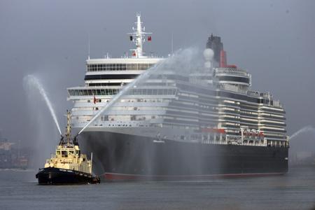 Cunard's Queen Elizabeth sailing up Southampton Water