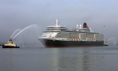 Cunard's Queen Elizabeth sailing up Southampton Water