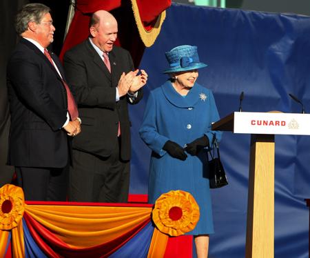 Her Majesty The Queen names the new Cunard liner Queen Elizabeth in Southampton docks