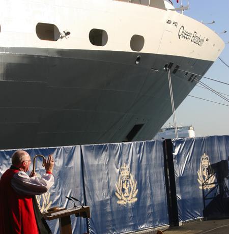 Her Majesty The Queen names the new Cunard liner Queen Elizabeth in Southampton docks