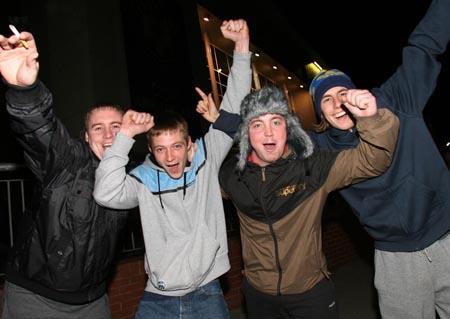 Jubilant Saints fans celebrate the 4-0 win over Dagenham & Redbridge