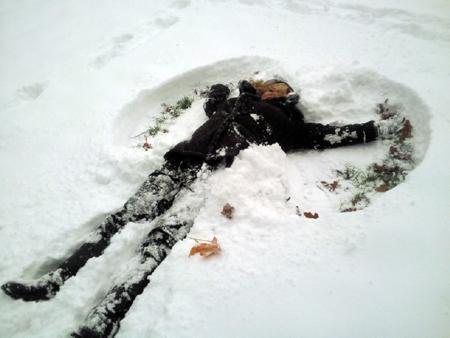 MY WIFE ANDREA BEING A SNOW ANGEL   ..       FROM J.FRASER IN WEST END SOUTHAMPTON