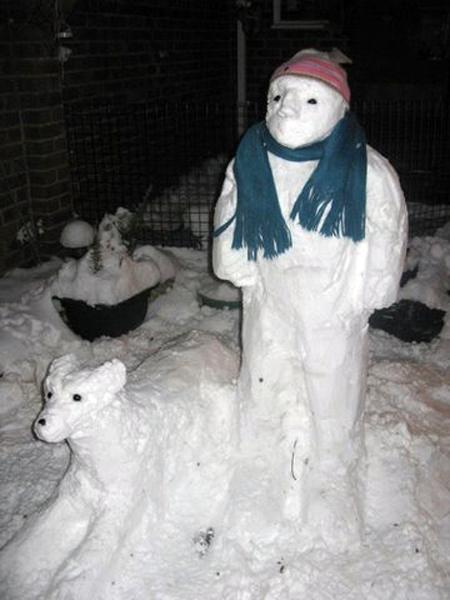 Josie Mikes snow man and dog.