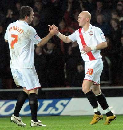 Richard Chaplow celebrates completing the scoring. A selection of images from the Southampton versus Huddersfield Town League One match on December 28, 2010 at St. Mary's Stadium