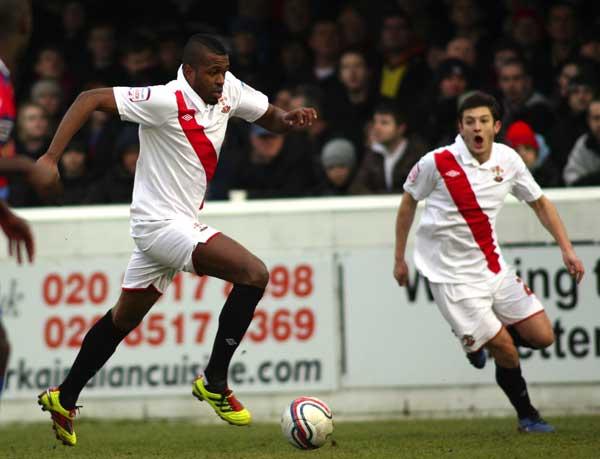 Guly Do Prado on the run. A selection of images from the Dagenham & Redbridge v Southampton League One match on January 3 2011