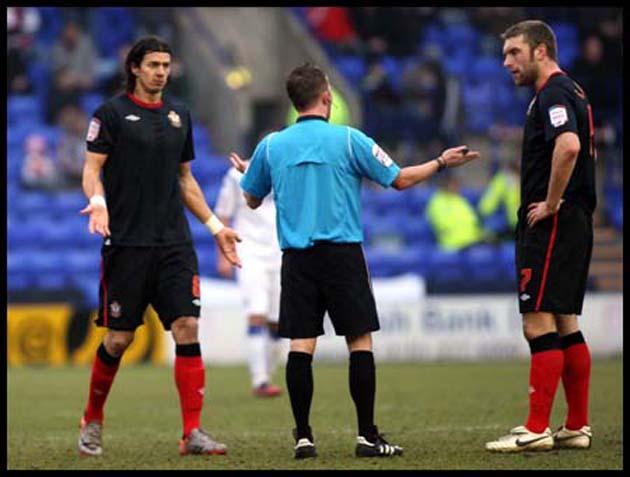 Jose Fonte and Rickie Lambert appeal the referees decision.