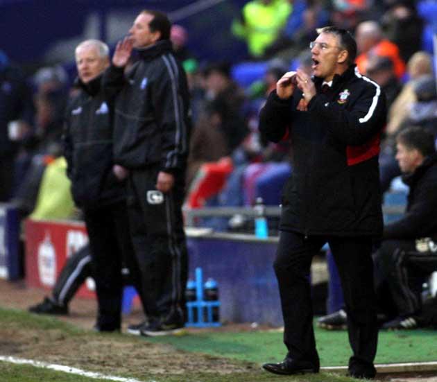 Saints manager Nigel Adkins shouts from the touchline.