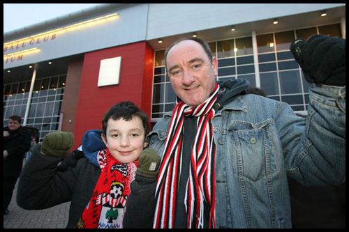 David Connor and his son Jack arrive at St. Mary's for the FA Cup tie between Saints and Man United.