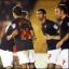 Saints celebrate the winning goal. A selection of images from Exeter v Saints game at St James's Park.