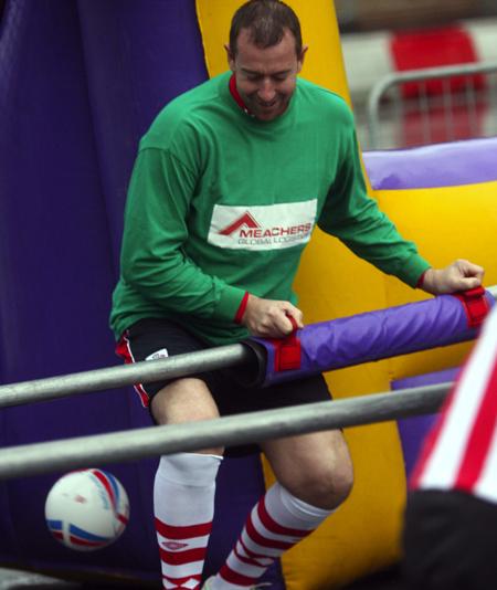 Guildhall Square, Southampton, Human Table Football tournament to celebrate Saints' 125th Anniversary, Paul Jones in action for the ex-Saints