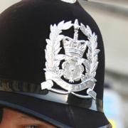 The helment of a member of Hampshire Constabulary