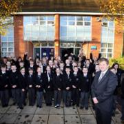 WELL DONE: Head teacher Ian Golding with pupils from Oasis Academy Lordshill. Echo picture by Paul Collins. Order no: 9630935