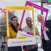 Pictured l to r: Cllr Satvir Kaur,  Ram Kalyan Kelly, Giles Semper at the launch of the Visit Southampton website