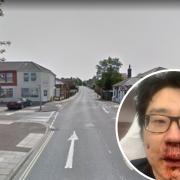 Junction of Vosper Road and Victoria Road. Photo from: Google Maps. Inset: Dr Peng Wang aftr the attack.