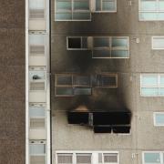 The scorched tower block following the fire