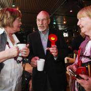 GREETINGS: Patrick Stewart with local Labour campaigners Mary Sissons and Eileen Wharam.	                                                                                                   Echo pictures by Stuart Martin. Order no: 10348730