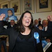 Caroline Nokes dances after her election victory