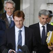 Liberal Democrats Chris Huhne (right) and Danny Alexander after talks with the Conservatives