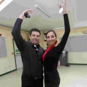 Renata Nunez teaches Simon Carr some new tricks  on the dance floor