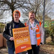 Ben Smith (left) joined the picket line outside Southampton General Hospital